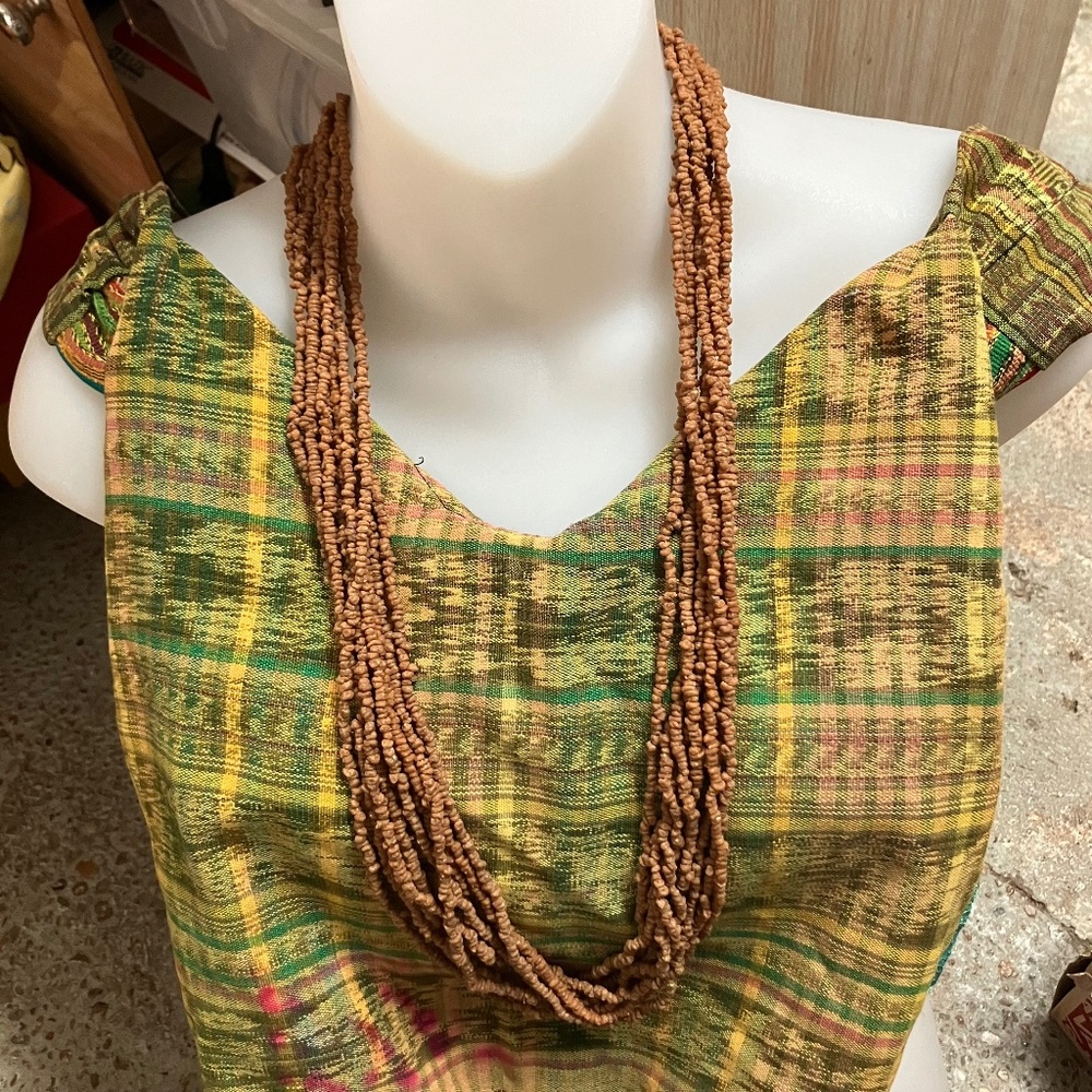 Vintage seed necklace multi strand copper bronze 15 inch boho hippie exotic